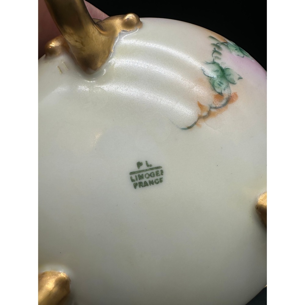 Antique Hand Painted Limoges Porcelain Dresser Set Forget-Me-Not Floral Gold - Picture 9 of 15